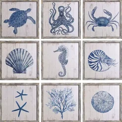 Kirklands Home Framed Art|Sea Creatures Framed Wood Art Prints, Set of 9
