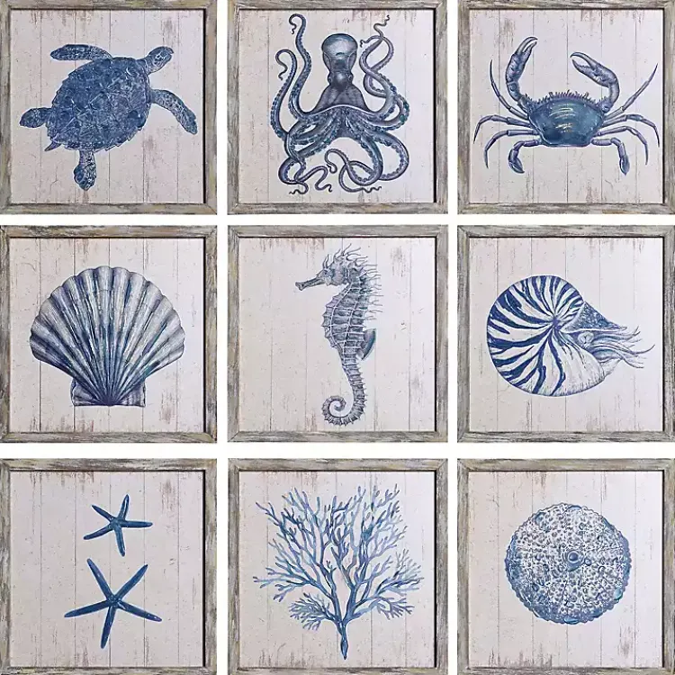 Kirklands Home Framed Art|Sea Creatures Framed Wood Art Prints, Set of 9