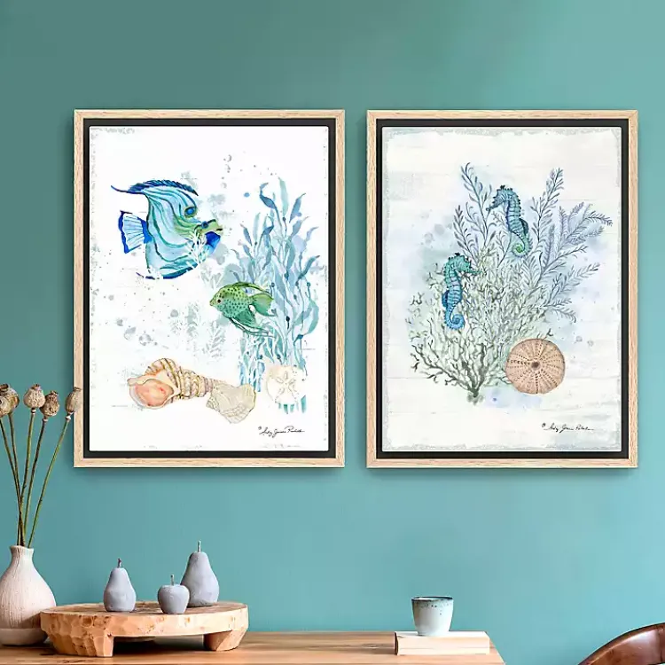 Kirklands Home Canvas Art|Sea Whispers Framed Canvas Art Prints, Set of 2 Blue