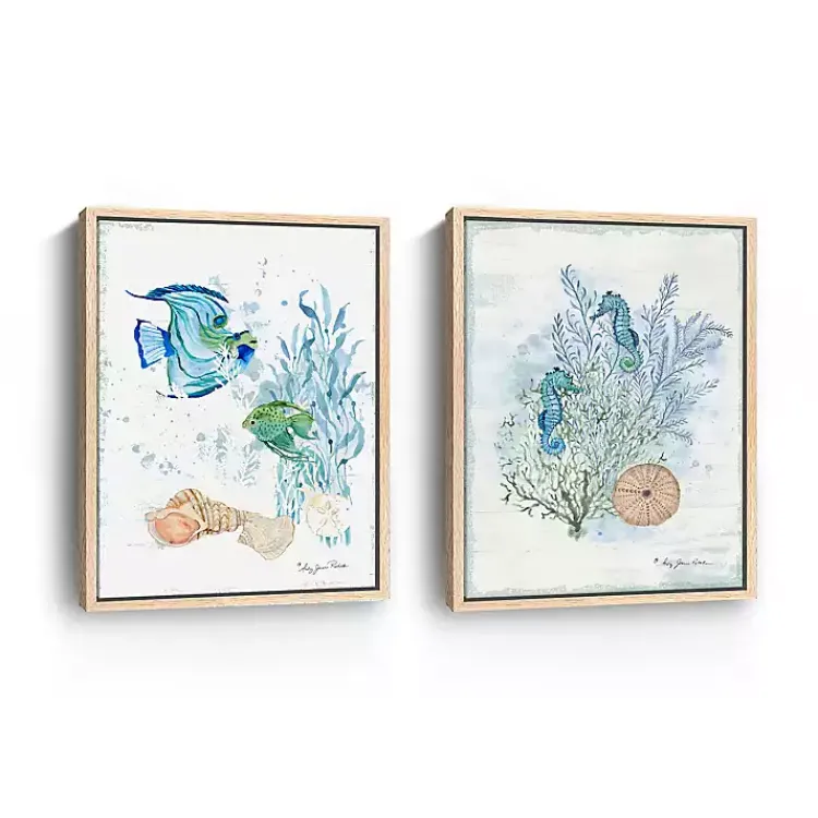 Kirklands Home Canvas Art|Sea Whispers Framed Canvas Art Prints, Set of 2 Blue