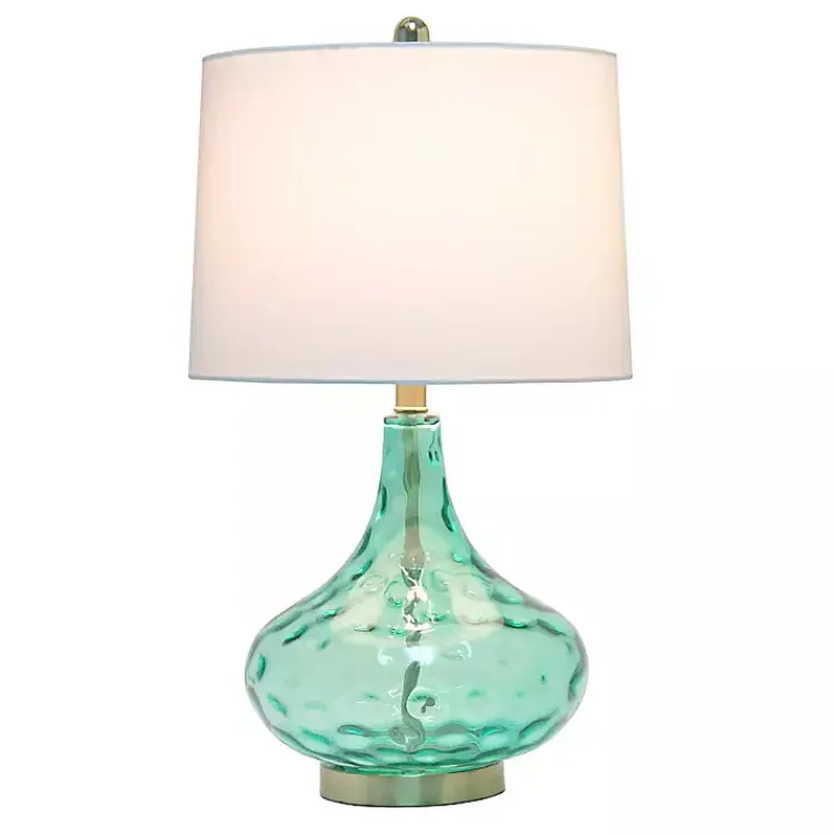 Kirklands Home Table Lamps|Seafoam Dimpled Glass Teardrop Table Lamp Blue