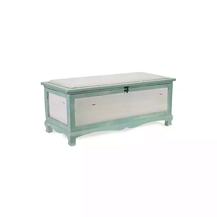 Kirklands Home Benches & Ottomans|Seafoam Shabby Chic Storage Bench Green
