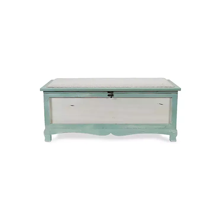 Kirklands Home Benches & Ottomans|Seafoam Shabby Chic Storage Bench Green