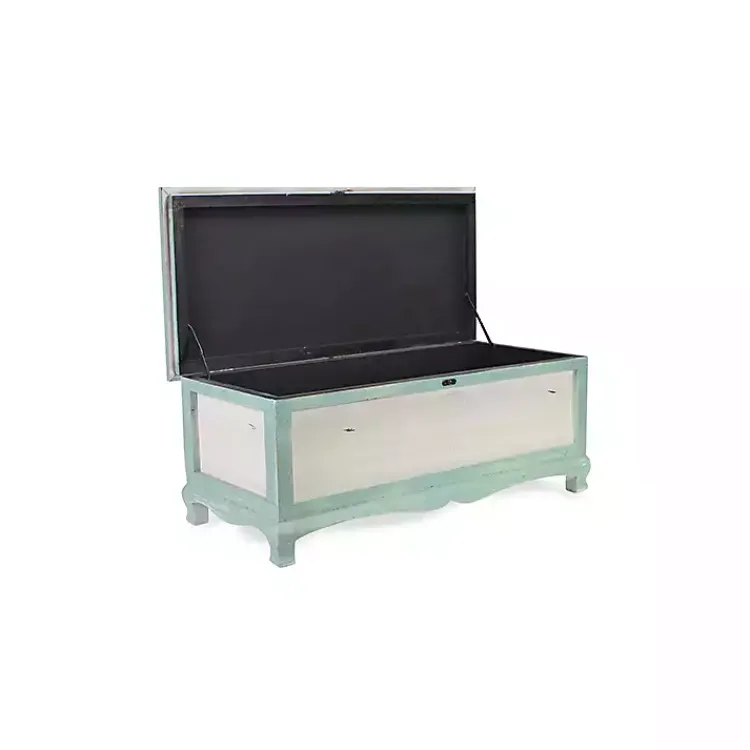 Kirklands Home Benches & Ottomans|Seafoam Shabby Chic Storage Bench Green
