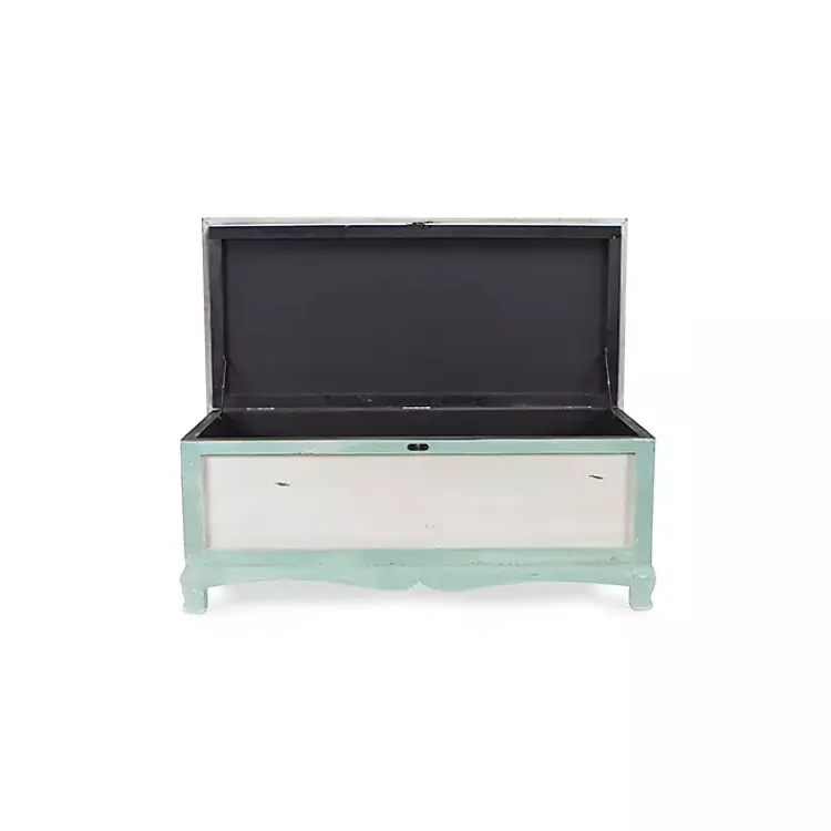 Kirklands Home Benches & Ottomans|Seafoam Shabby Chic Storage Bench Green
