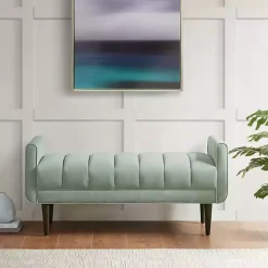 Kirklands Home Benches & Ottomans|Seafoam Velvet Bench Green