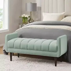 Kirklands Home Benches & Ottomans|Seafoam Velvet Bench Green