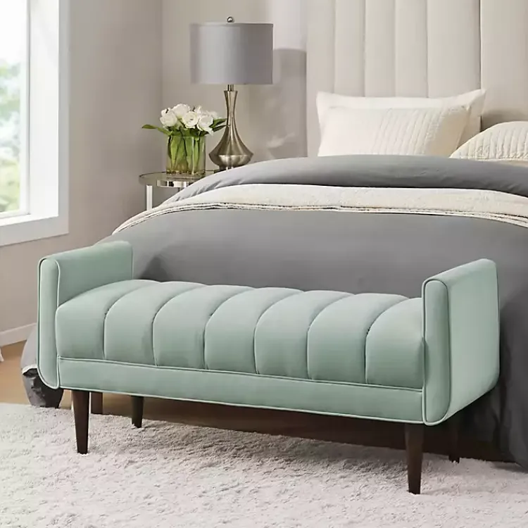 Kirklands Home Benches & Ottomans|Seafoam Velvet Bench Green