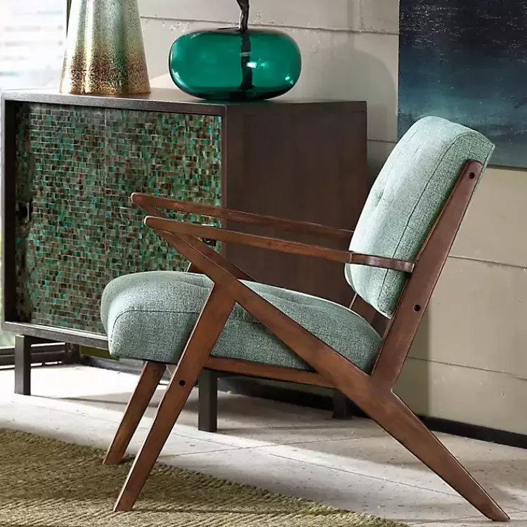 Kirklands Home Accent Chairs|Seafoam Mid-Century Pecan Finish Accent Chair