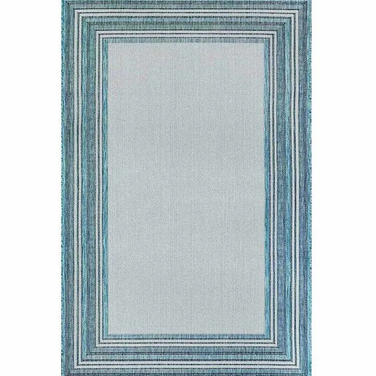 Kirklands Home Outdoor Rugs|Seaglass Lined Frame Outdoor Area Rug, 6x9 Blue
