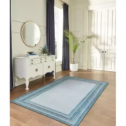 Kirklands Home Outdoor Rugs|Seaglass Lined Frame Outdoor Area Rug, 6x9 Blue
