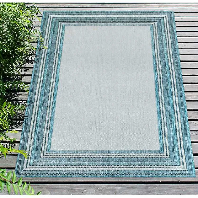 Kirklands Home Outdoor Rugs|Seaglass Lined Frame Outdoor Area Rug, 6x9 Blue