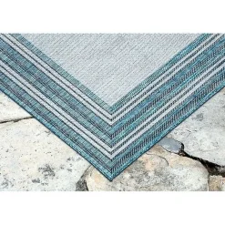 Kirklands Home Outdoor Rugs|Seaglass Lined Frame Outdoor Area Rug, 6x9 Blue