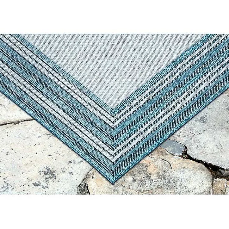 Kirklands Home Outdoor Rugs|Seaglass Lined Frame Outdoor Area Rug, 6x9 Blue