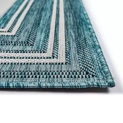 Kirklands Home Outdoor Rugs|Seaglass Lined Frame Outdoor Area Rug, 6x9 Blue