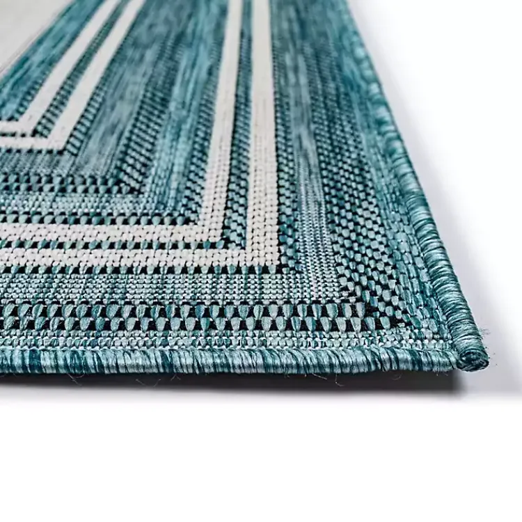 Kirklands Home Outdoor Rugs|Seaglass Lined Frame Outdoor Area Rug, 6x9 Blue