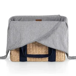 Kirklands Home Serving & Entertaining|Seagrass Navy Tie Top Picnic Basket