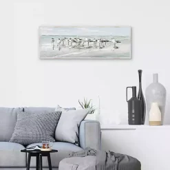 Kirklands Home Canvas Art|Seagull Gathering Framed Canvas Art Print Multi