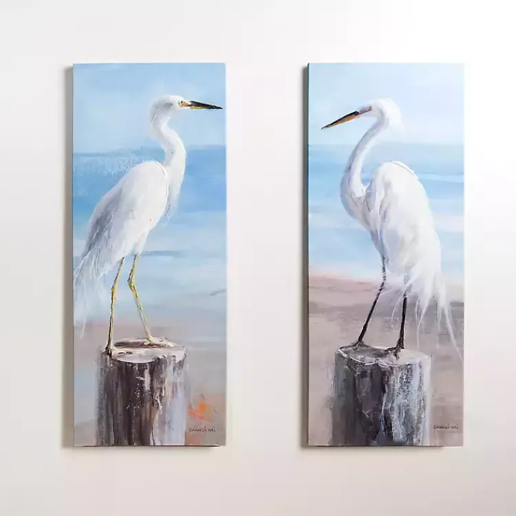 Kirklands Home Canvas Art|Seaside Egret Canvas Art Prints, Set of 2