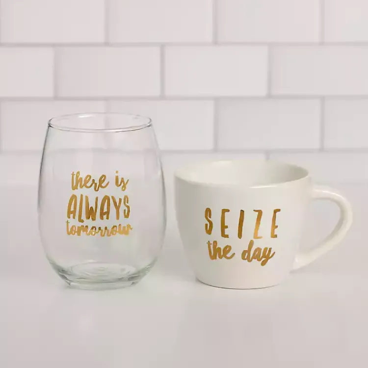 Kirklands Home Glassware & Drinkware|Seize the Day 2-pc. Mug & Wine Glass Set