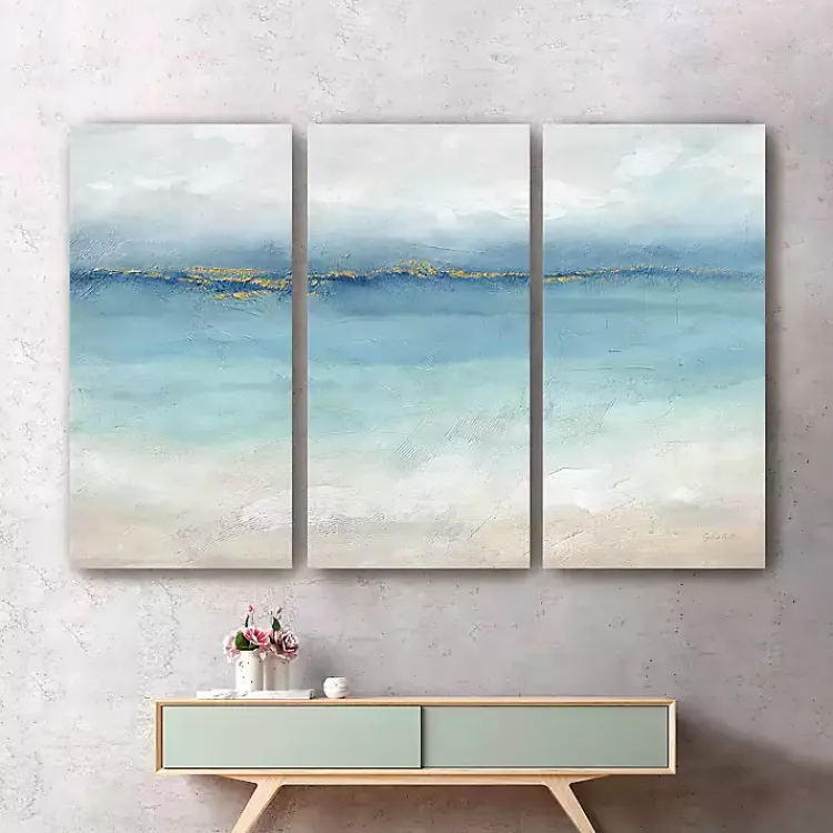 Kirklands Home Canvas Art|Serene Sea Landscape Canvas Art Prints, Set of 3 Blue