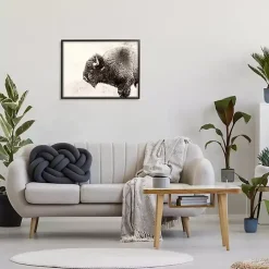 Kirklands Home Canvas Art|Shaggy Buffalo Black Framed Canvas Art Print Brown