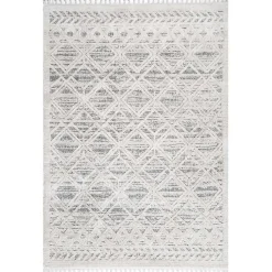 Kirklands Home Area Rugs|Shaggy Lattice Tassel Ansley Area Rug, 5x7