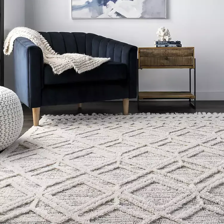 Kirklands Home Area Rugs|Shaggy Lattice Tassel Ansley Area Rug, 5x7