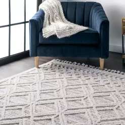 Kirklands Home Area Rugs|Shaggy Lattice Tassel Ansley Area Rug, 5x7