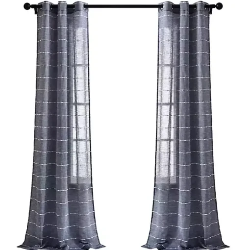 Kirklands Home Curtains & Drapes|Sheer Navy Striped Curtain Panel Set, 95 in. Blue