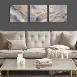 Kirklands Home Canvas Art|Shimmering Symphony Triptych Canvas Art, Set of 3 Blue