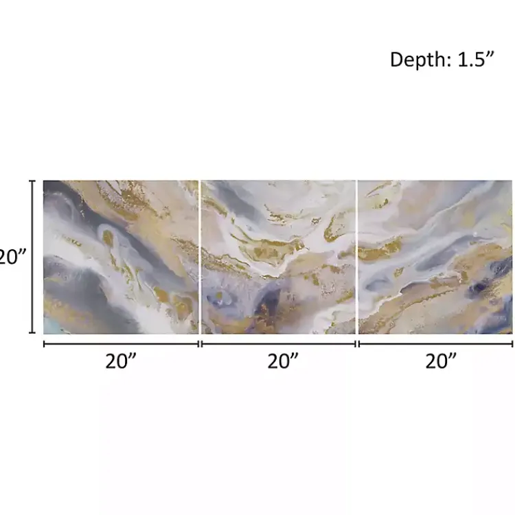 Kirklands Home Canvas Art|Shimmering Symphony Triptych Canvas Art, Set of 3 Blue