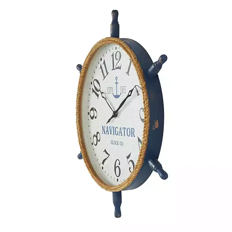 Kirklands Home Clocks|Ship Wheel Wood and Rope Wall Clock