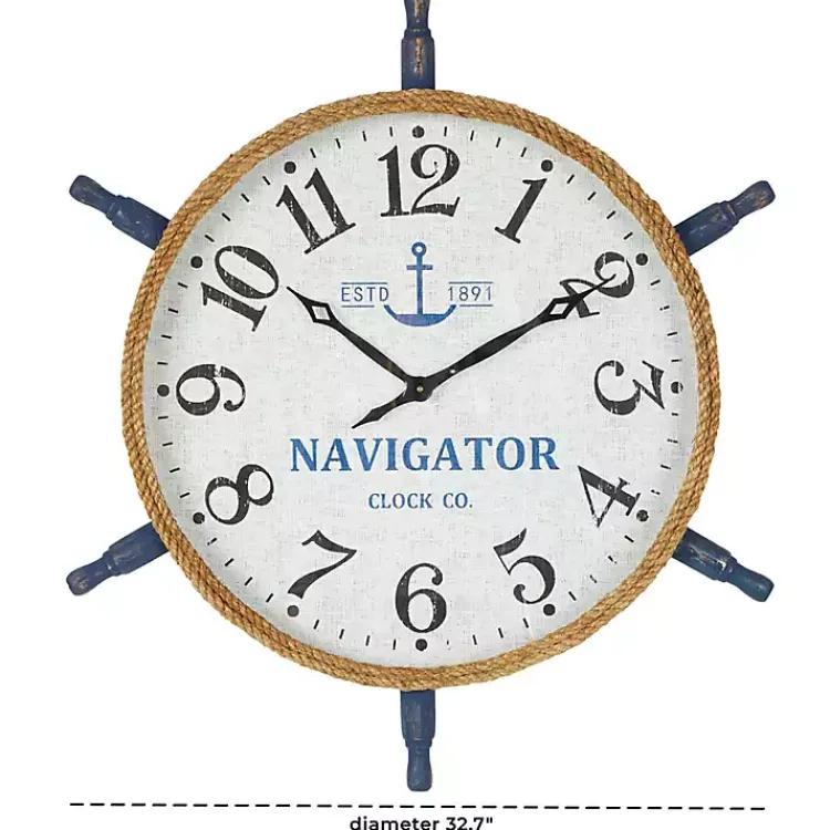 Kirklands Home Clocks|Ship Wheel Wood and Rope Wall Clock