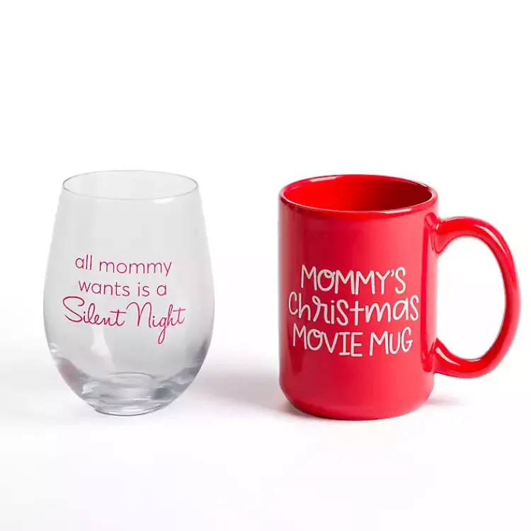 Kirklands Home Glassware & Drinkware|Silent Night 2-pc. Mug & Wine Glass Set