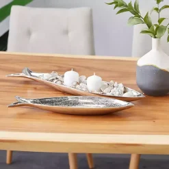 Outlet Aluminum Metallic Fish Trays, Set of 2 Decorative Trays