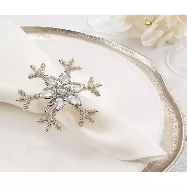Kirklands Home Table Linens|Beaded Snowflake Napkin Rings, Set of 4 Silver