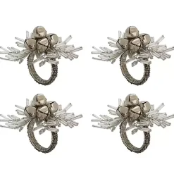 Kirklands Home Table Linens|Bells and Holly Napkin Rings, Set of 4 Silver