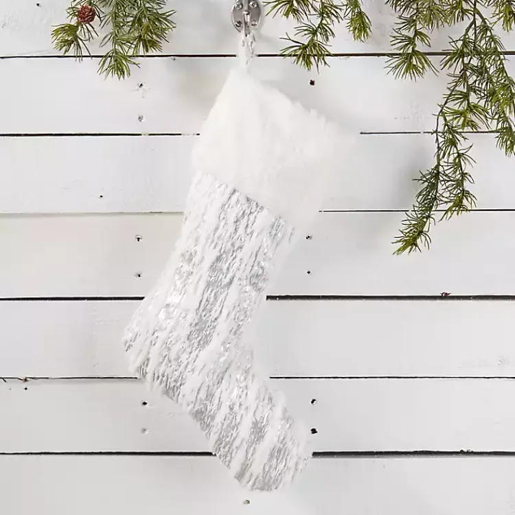 Discount Silver Brushed Faux Fur Stocking Christmas Stockings & Stocking Holders