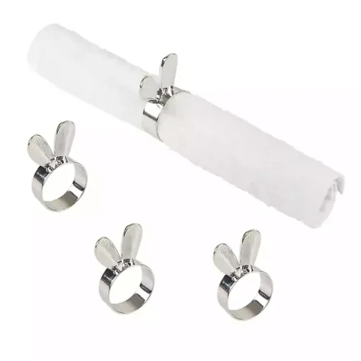 Kirklands Home Kitchen Accessories|Bunny Ear Napkin Rings, Set of 4 Silver