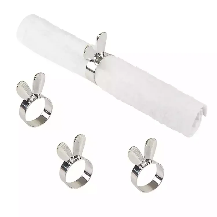 Kirklands Home Kitchen Accessories|Bunny Ear Napkin Rings, Set of 4 Silver