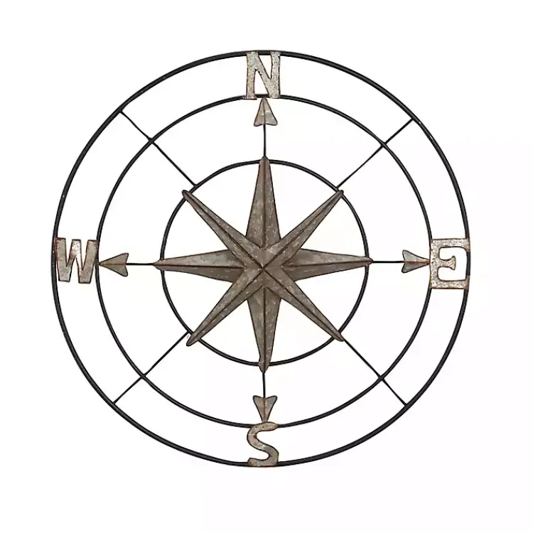 Kirklands Home Outdoor Wall Decor|Compass Rose Outdoor Plaque Silver