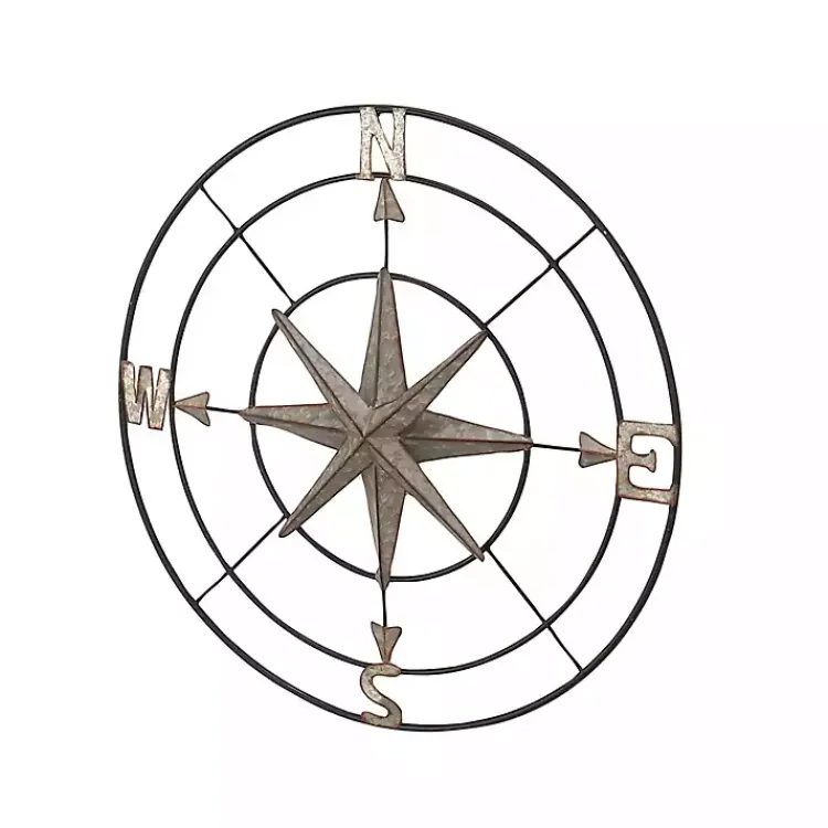 Kirklands Home Outdoor Wall Decor|Compass Rose Outdoor Plaque Silver