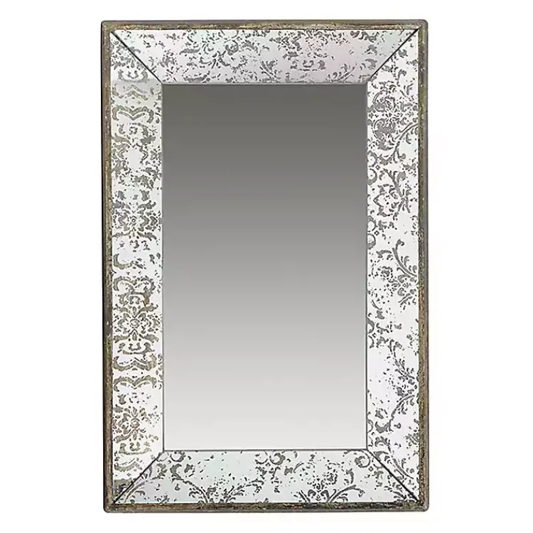 Kirklands Home Decorative Mirrors|Silver Floral Rectangle Wood Wall Mirror