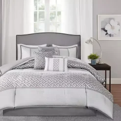 Kirklands Home Comforters|Silver Geometric Stripes 7-pc. King Comforter Set