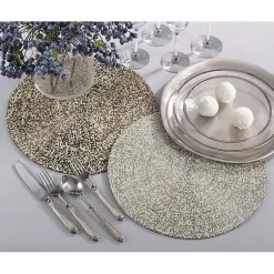 Kirklands Home Table Linens|Glass Beaded Placemats, Set of 4 Silver