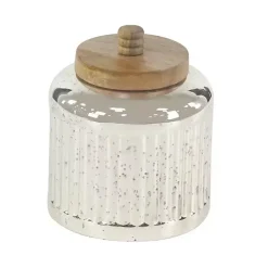 Sale Silver Glass Jars with Wooden Lids, Set of 3 Decorative Bowls & Jars