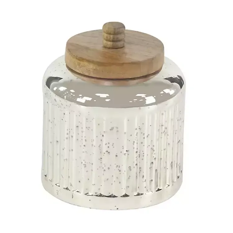 Sale Silver Glass Jars with Wooden Lids, Set of 3 Decorative Bowls & Jars