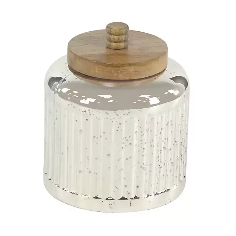 Sale Silver Glass Jars with Wooden Lids, Set of 3 Decorative Bowls & Jars