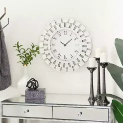 Kirklands Home Clocks|Silver Glass Mirror Abstract Wall Clock